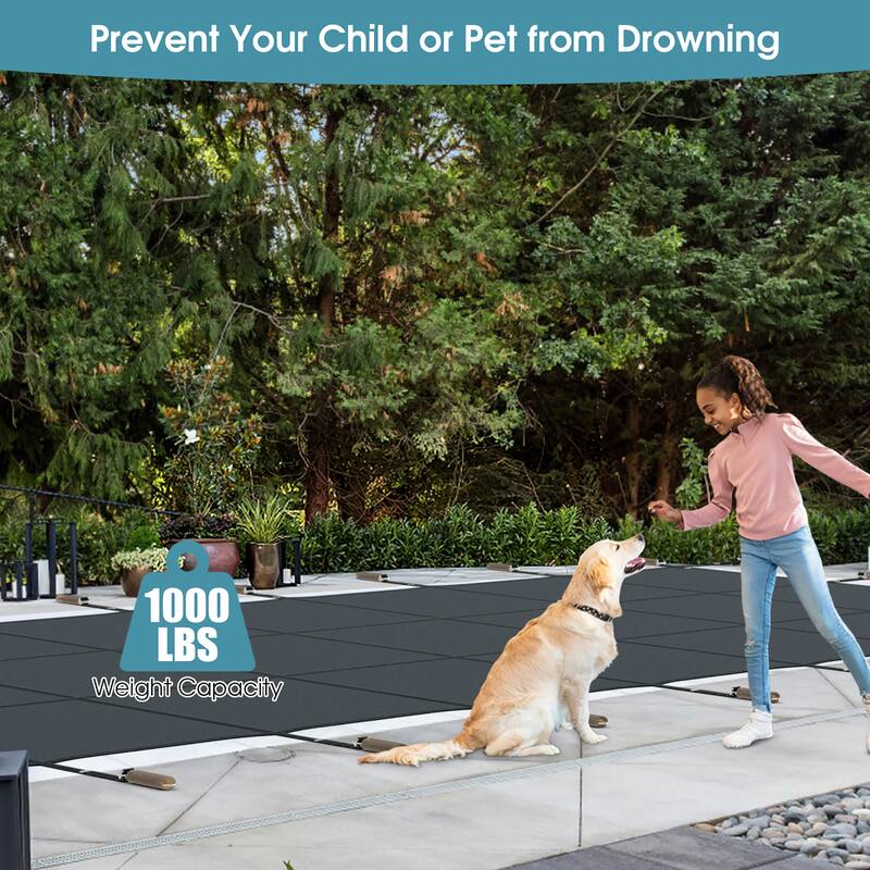 Gymax Winter Swimming Leaf Pool Cover Safety Pool Cover for 32 x 16 FT