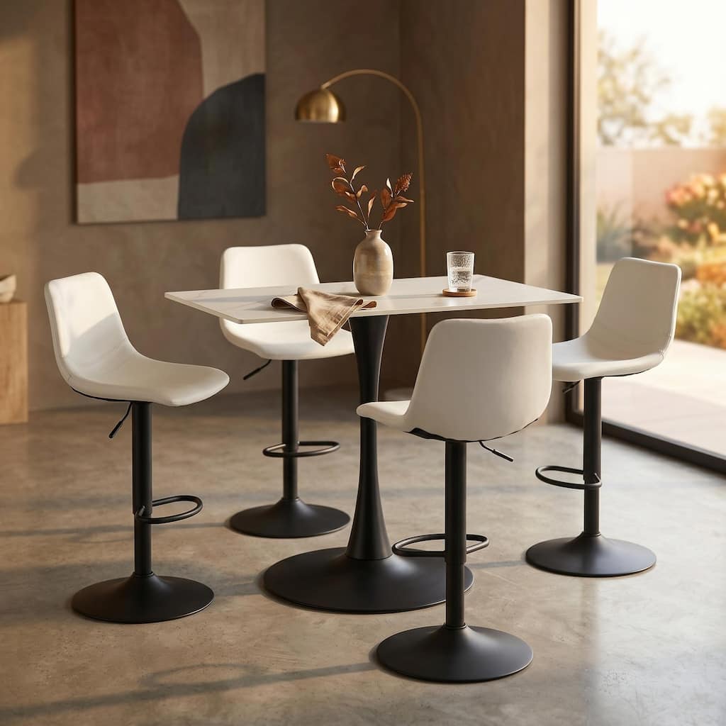 Bristol Sintered Stone Dining Table, 35" Rectangular Modern Kitchen Table with Black Steel Pedestal Base, Seats 4-6