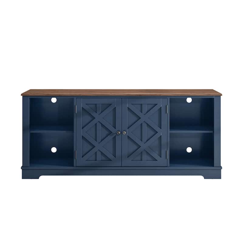 70-inch Extra-Wide Rustic TV Stand for 80" TVs - Natural Wood Finish - Navy