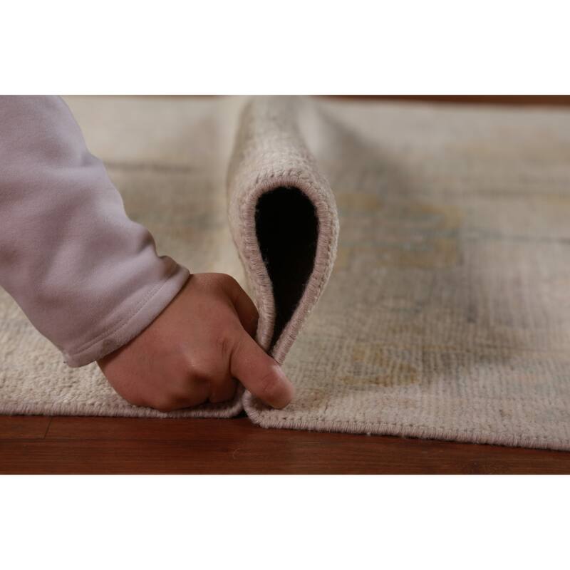 Hand Knotted Oriental 100% Wool Carpet Transitional All-Over Navy Blue & Blues Oushak Area Rug - 9' 2'' X 5' 10''