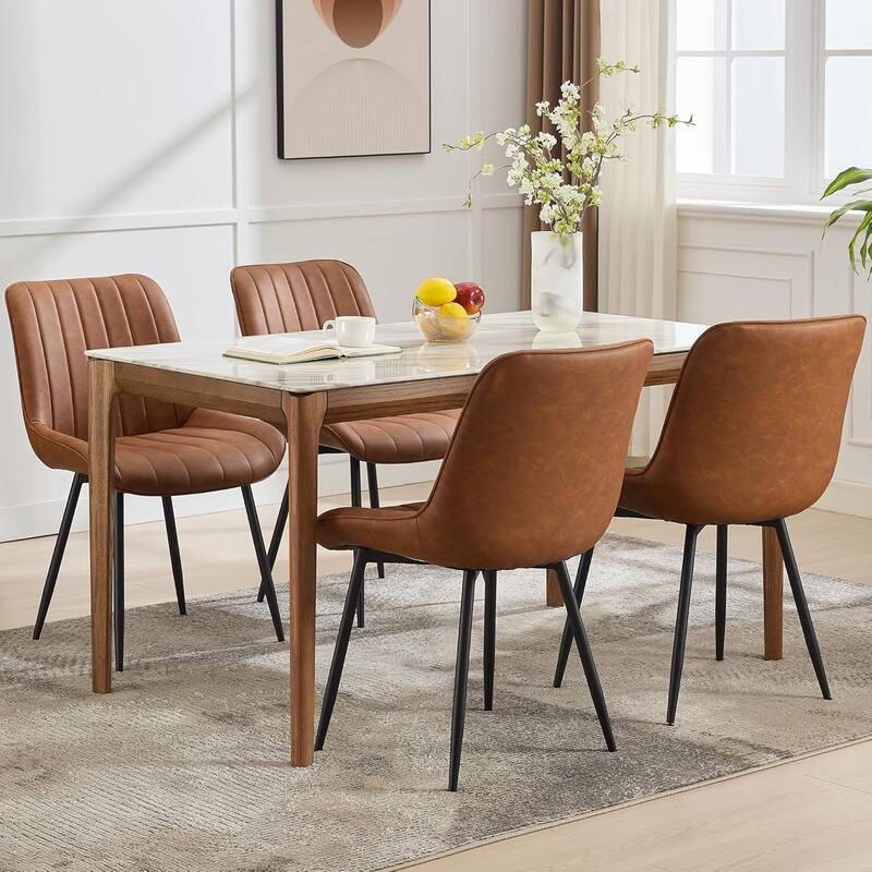 Dining Chairs (Set of 2), Upholstered Side Chair with Faux Leather, Metal Legs