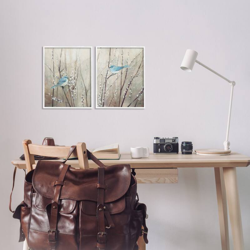 Stupell Peaceful Perched Blue Birds Animal Nature Painting, 2pc Multi Piece Framed Wall Art Set