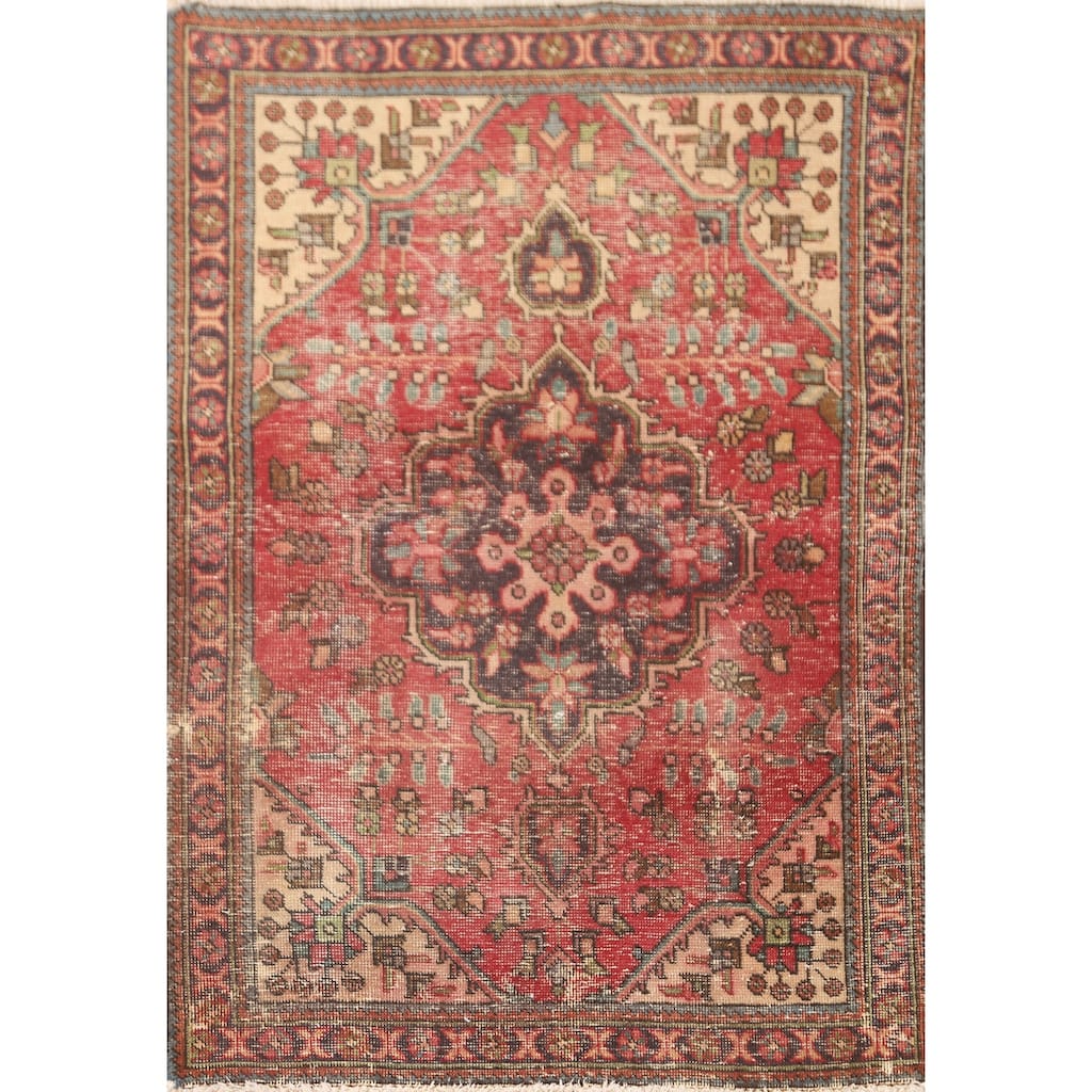 Hand Knotted Oriental 100% Wool Carpet Traditional Medallion Red Tabriz Area Rug - 4' 10'' X 3' 2''