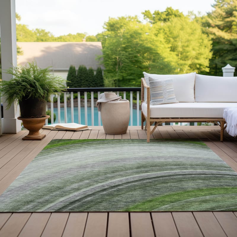 Machine Washable Indoor/ Outdoor Chantille Abstract Wave Rug