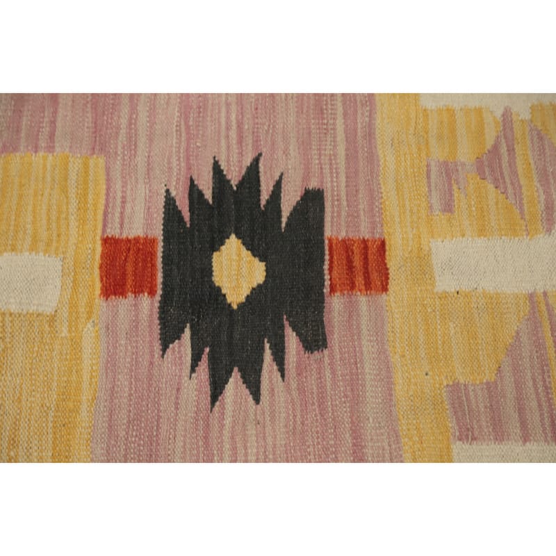 Hand Woven Oriental 100% Wool Carpet Southwestern Tribal Pink Kilim Area Rug - 12' 9'' X 9' 11''