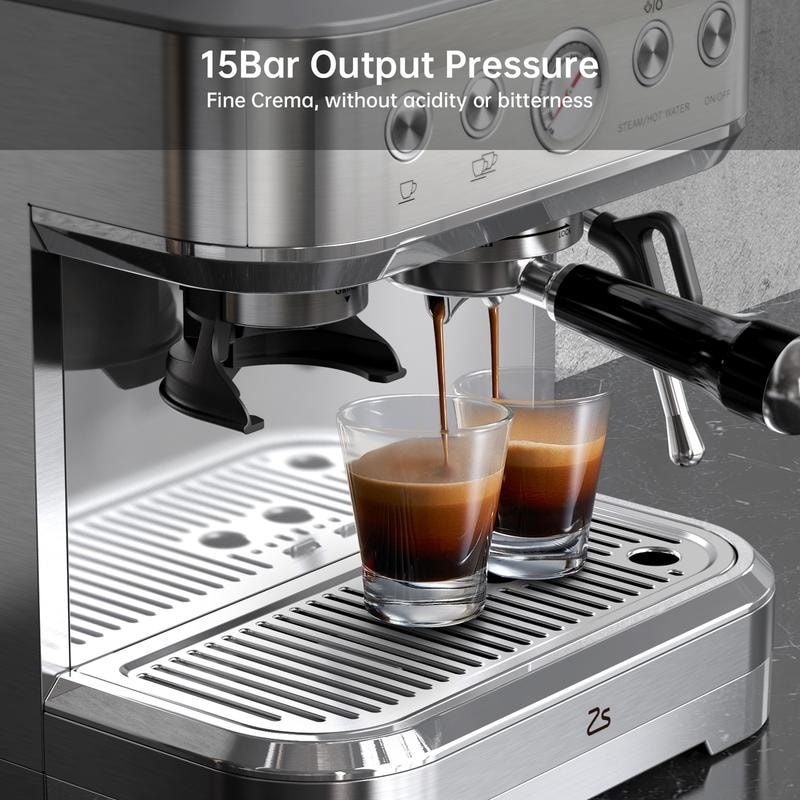 15 Bar Espresso Machine with Grinder Milk Frother N A Silver