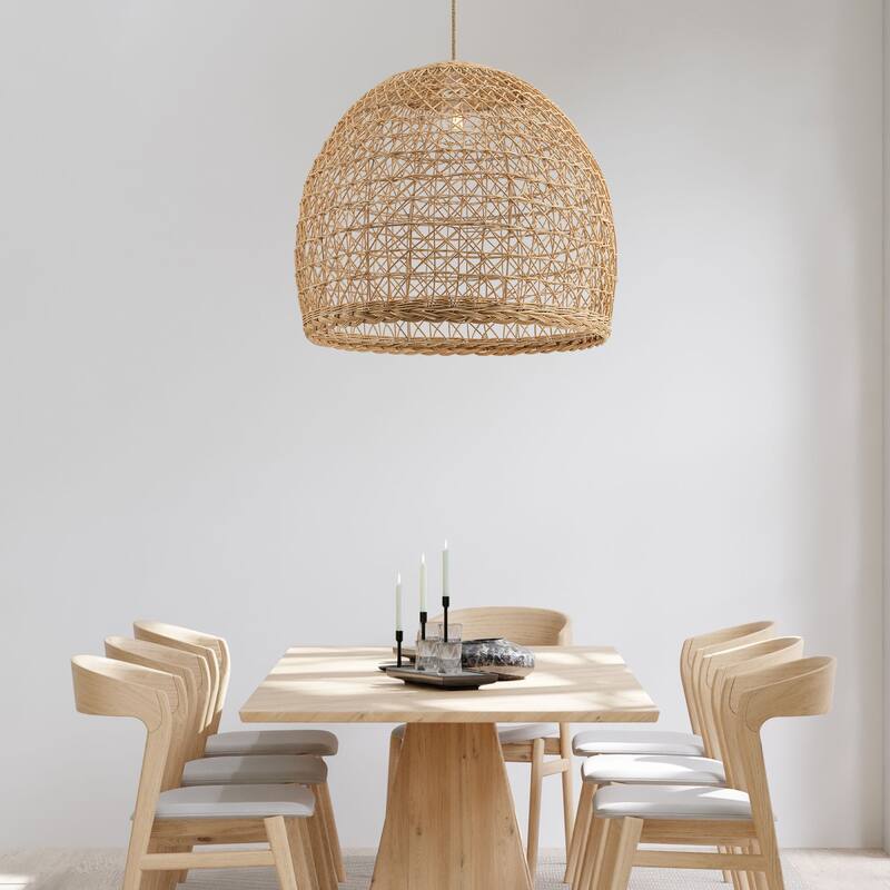 Lumiere Brown Rattan Pendant – Medium Statement Light Fixture for Kitchen Island, or Living Room in Boho, Japandi & Modern Style