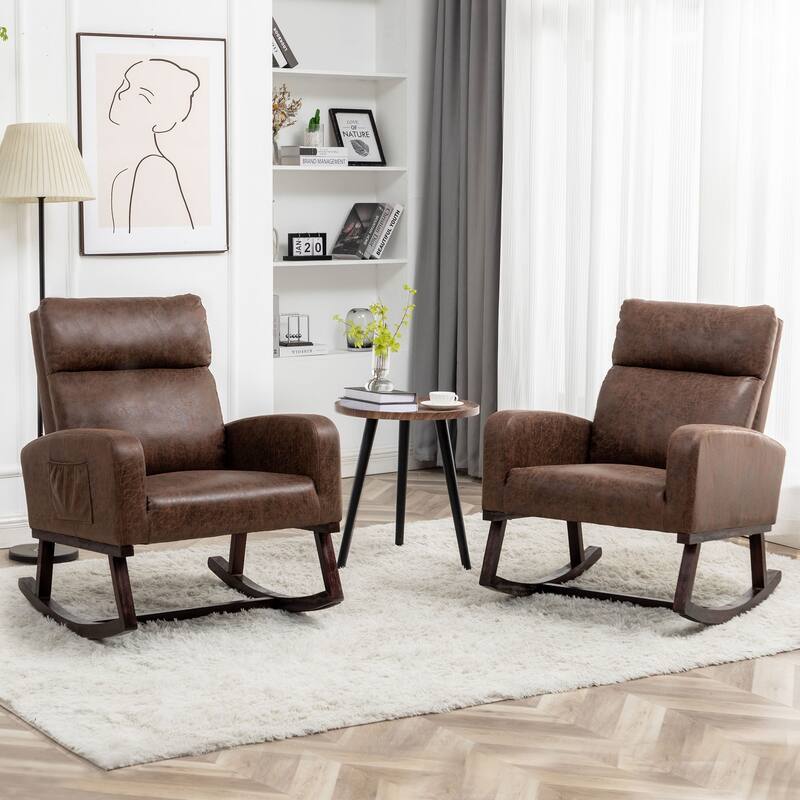 HOMYKA 28" Wide Rocking Chair for Nursery with Solid Wood Leg Set of 2 - Coffee