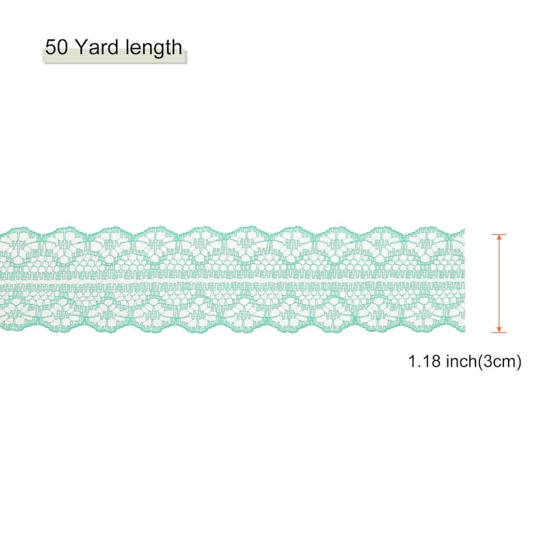 1.2 Inch Wide 25 Yard Lace Ribbon Floral Pattern Lace Trim Ribbon - Light Green - 50 Yard