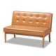 preview thumbnail 3 of 7, Arvid Tan Faux Leather and Walnut Wood 2-PC Dining Nook Banquette Set