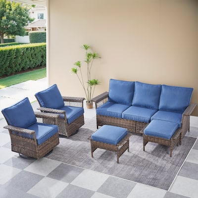 Gymojoy Patio 3-Seat Sofa & 2 Swivel Chair & 2 Chair & 2 Ottomans - Brown