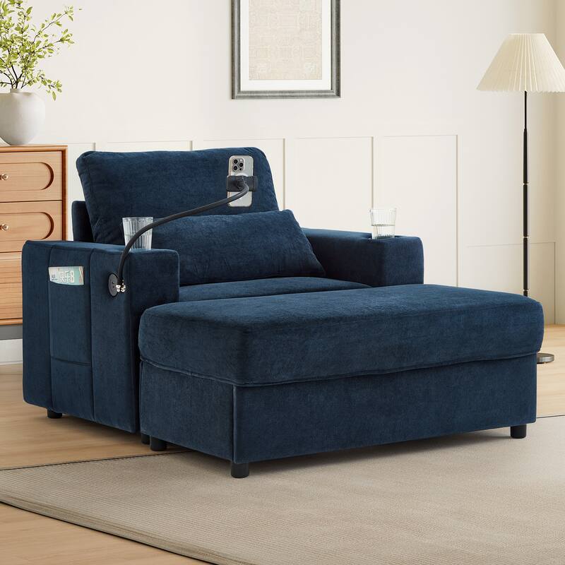 Modern Multifunctional Armchair Chaise Lounge with Movable Ottoman by Harper&Bright Designs