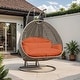 preview thumbnail 117 of 128, LeisureMod Modern 2-Person Egg Hanging Swing Chair with Beige Wicker, Oxford Fabric Cover, Patio Hammock Lounger and Cushions