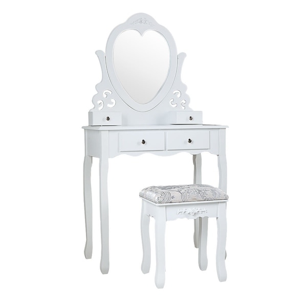 Makeup Vanity Set Heart shaped Mirror Dressing table with Stool