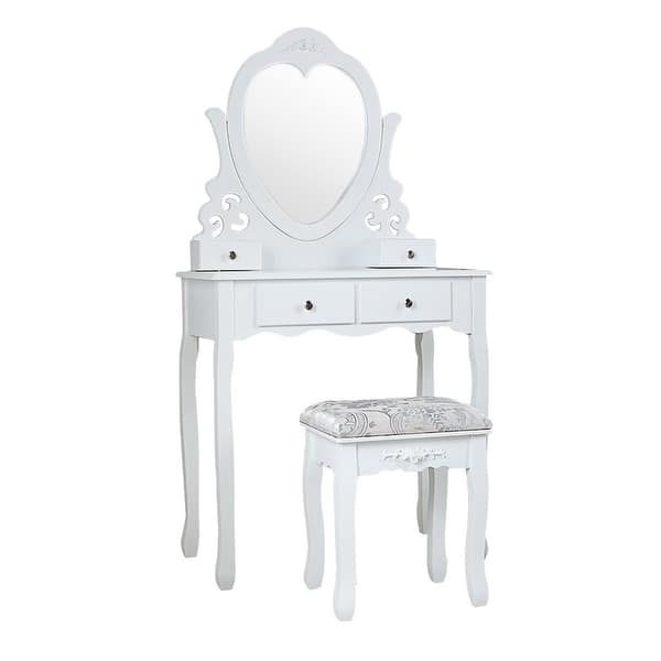 Makeup Vanity Set Heart-shaped Mirror Dressing table with Stool