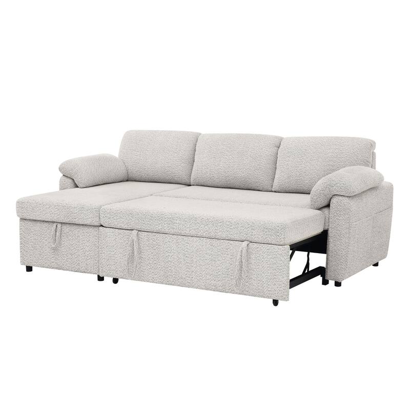 3 in 1 Convertible Sleeper Sofa Couch, 86.2 Inch L Shaped Sectional Sofa with Built In Storage Chaise and Pull Out Bed