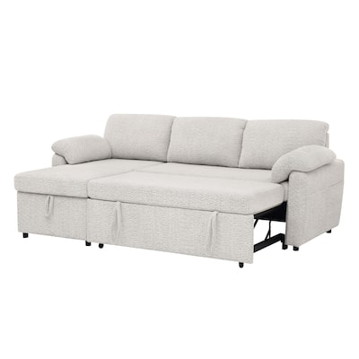 3 in 1 Convertible Sleeper Sofa Couch, 86.2 Inch L Shaped Sectional Sofa with Built In Storage Chaise and Pull Out Bed