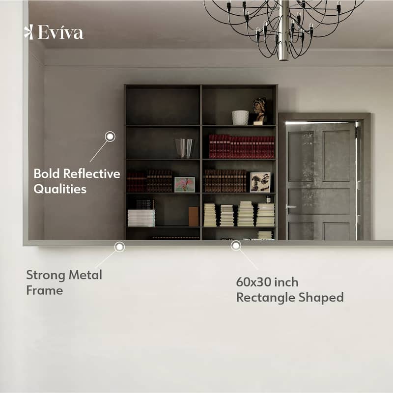 Eviva Sax 60" x 30" Rectangular Brushed Nickel Metal Framed Mirror - Brushed Nickel