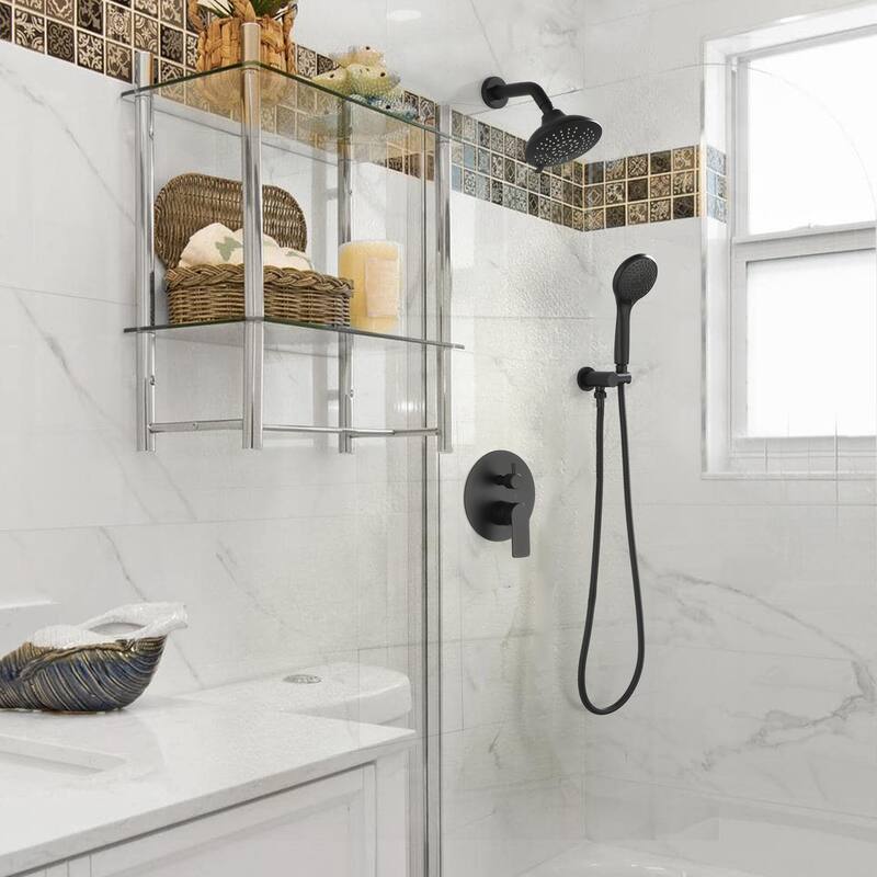 Solid Brass Pressure Balanced Bathroom Shower Faucet Set with 5-Function Rain Shower Head