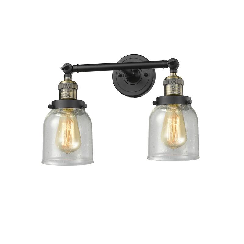 Innovations Lighting Small Bell 2 Light 15" Wide Bathroom Vanity Light - Black Antique Brass / Seedy