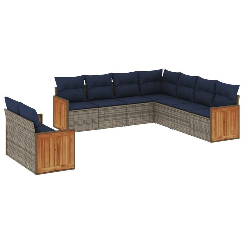 vidaXL 9/10 Piece Patio Sofa Set with Cushions Black/Gray Poly Rattan - 21.7 x 24.4 x 27.2