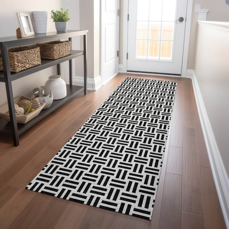 Machine Washable Indoor/ Outdoor Contemporary Basketweave Chantille Rug