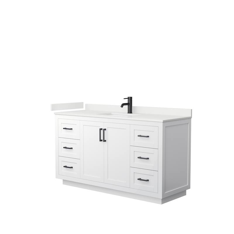 Miranda 60-inch Single Vanity, Quartz Top - White, Black Trim, White Quartz Top