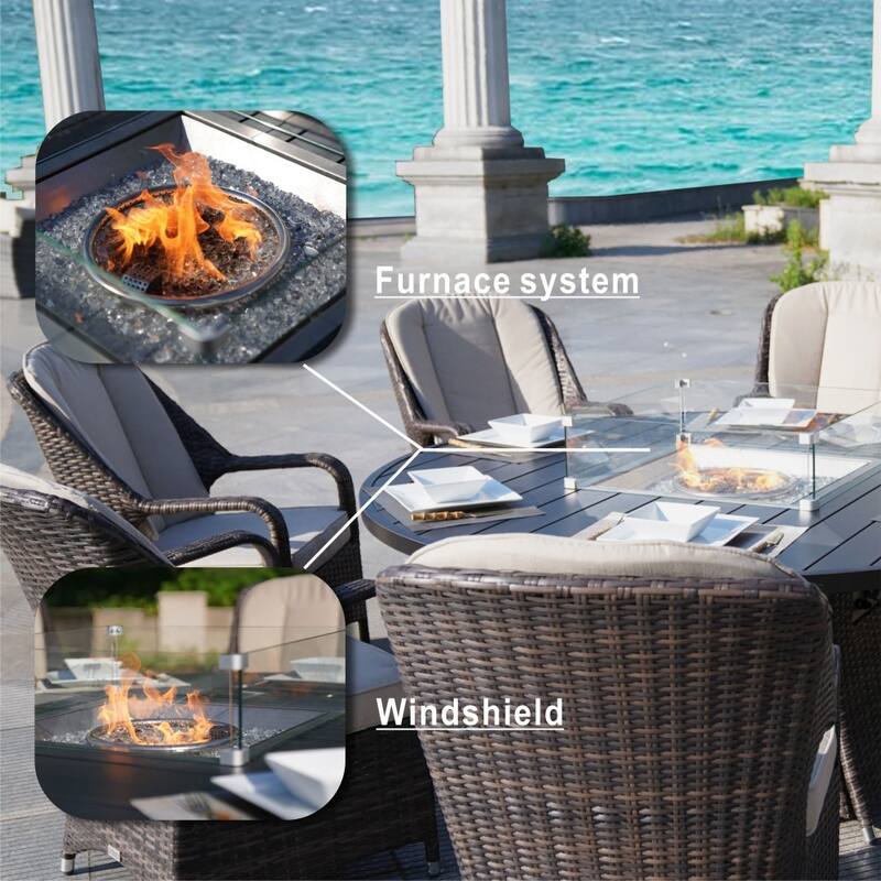 9-Piece Ellington Outdoor Wicker Round Firepit Dining Set - N/A
