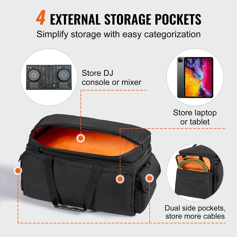 DJ Bag, 1200D Oxford Fabric, DJ Gear Carry Bag with a Storage Pocket 4.92 ft Removable Shoulder Strap 0.39 in Padding