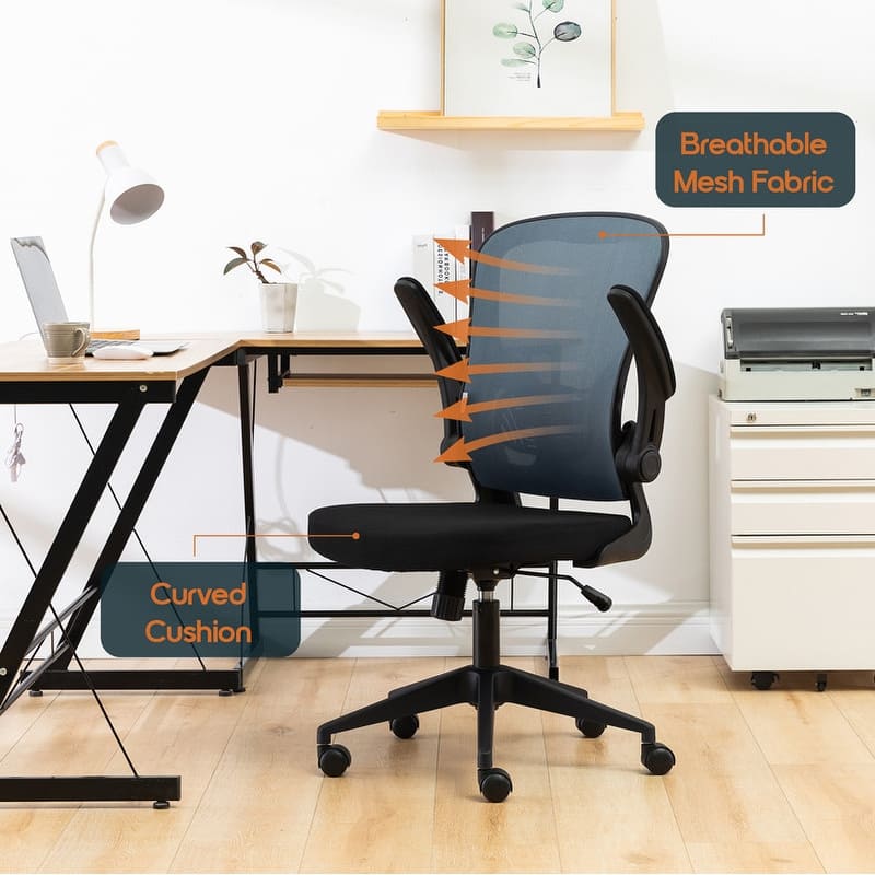 Newton Modern Mid-Back Mesh Office Chair with Flip-Up Arms, Adjustable Height, Tilt Lock, Swivel Wheels Desk Chair