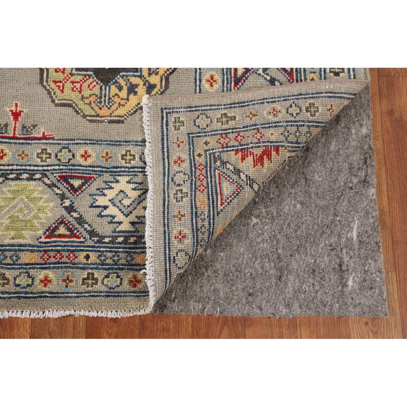 Geometric Grey Kazak Oriental Area Rug Handmade Wool Carpet - 4'10" x 6'11"