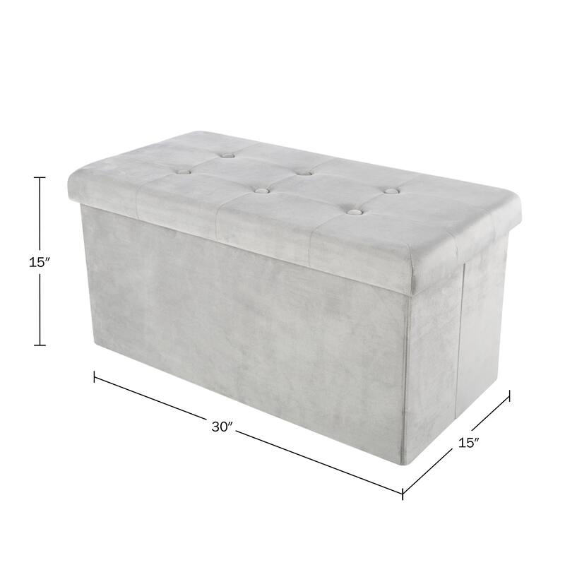 Storage Ottoman - Velvet Tufted Footrest, Toy Chest, or Bench Organizer with Removable Lid by Lavish Home (Rectangle Gray)