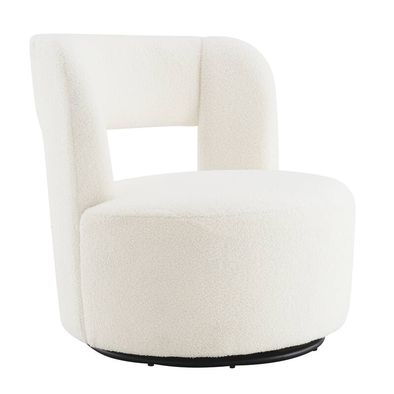Swivel Barrel Chair with Soft Teddy Fabric, Comfy Round Accent Chair for Living Room