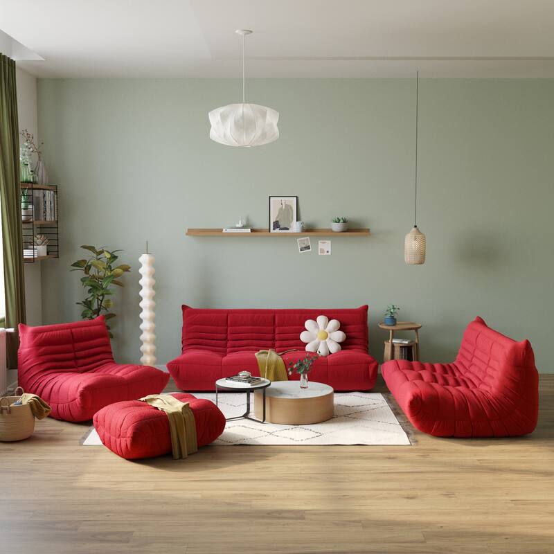 Floor Lazy Sofa Teddy Fabric Convertible Couch Sofa Set