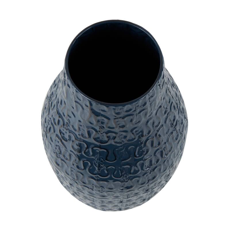 Dark Blue Metal Dimensional Textured Decorative Vase with Wavy Pattern