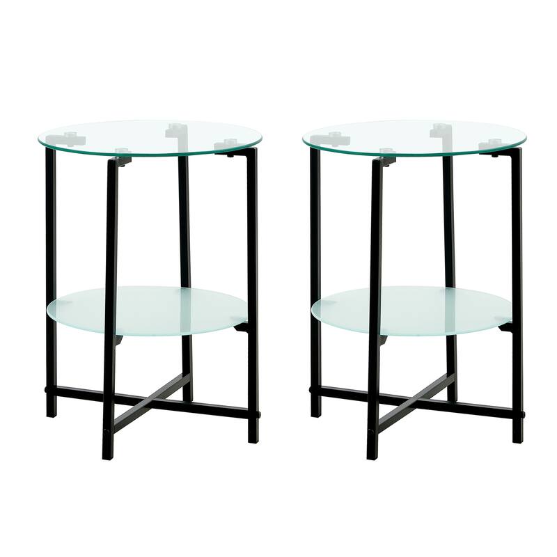 2-Piece Set (Clear) Tempered Glass End Table