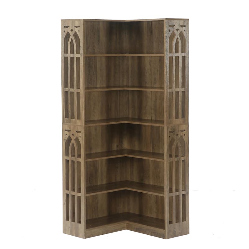 75.2" Tall Corner Shelf, 6-Tier Corner Book Shelf L-Shaped Bookcase Display Shelf - Brown