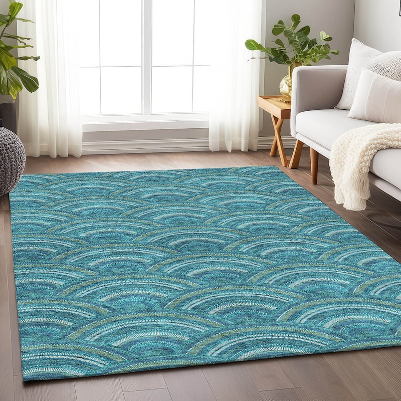 Premium Washable Super Soft Transitional Stacks Mayfield Rug - Teal - 8' x 10'