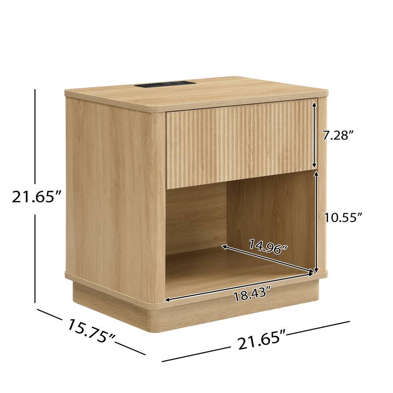 Modern Nightstand with Charging Station, USB Port, and Storage Drawer for Small Spaces