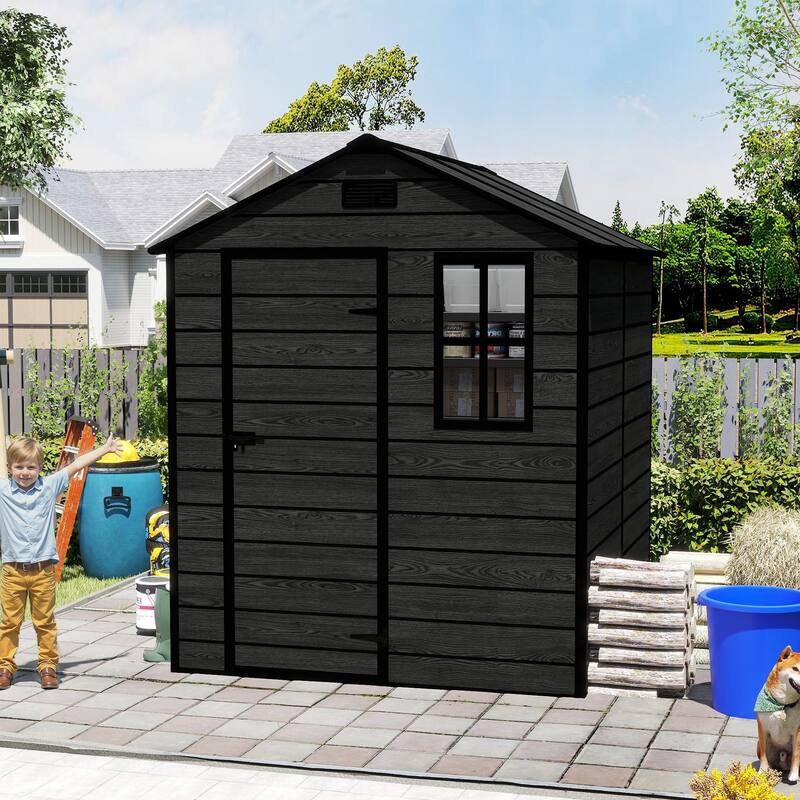 6*6ft Resin Storage Shed, High Quality Pp Material, Waterproof, Rust And Uv Proof, Large Storage Space, 12mm Thick Pp Board - Black