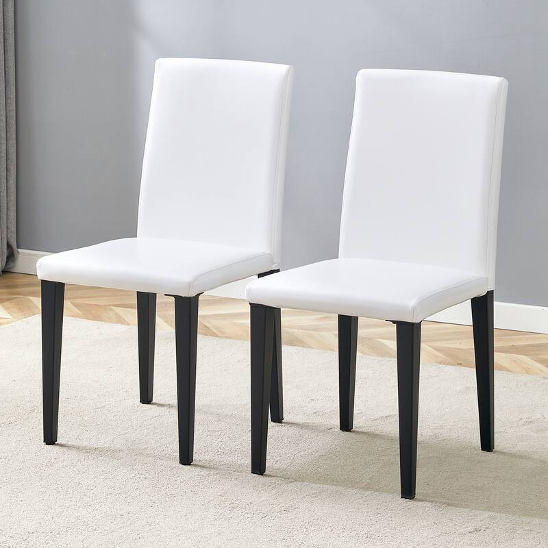 White Dining Chair Leather Chair Side Chair Office Chair Dressing Chair Set of 2 with Ergonomic Backrest