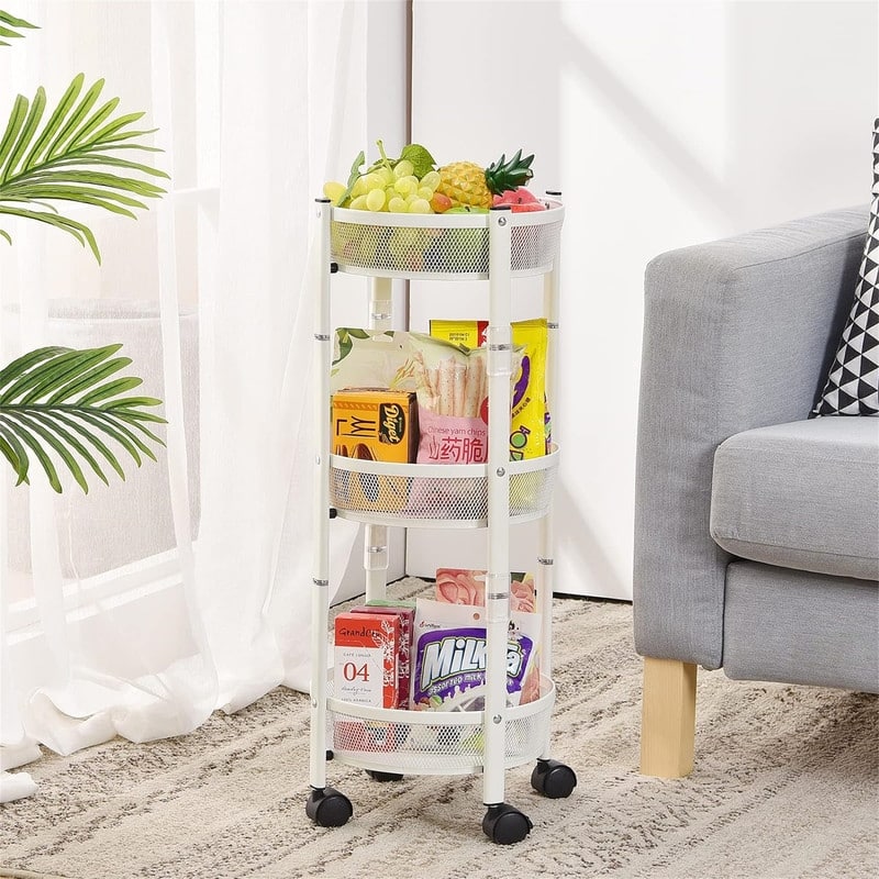 3 Tier Metal Storage Rolling Cart Foldable Utility Cart - 11.02"D x 11.02"W x 28.3"H