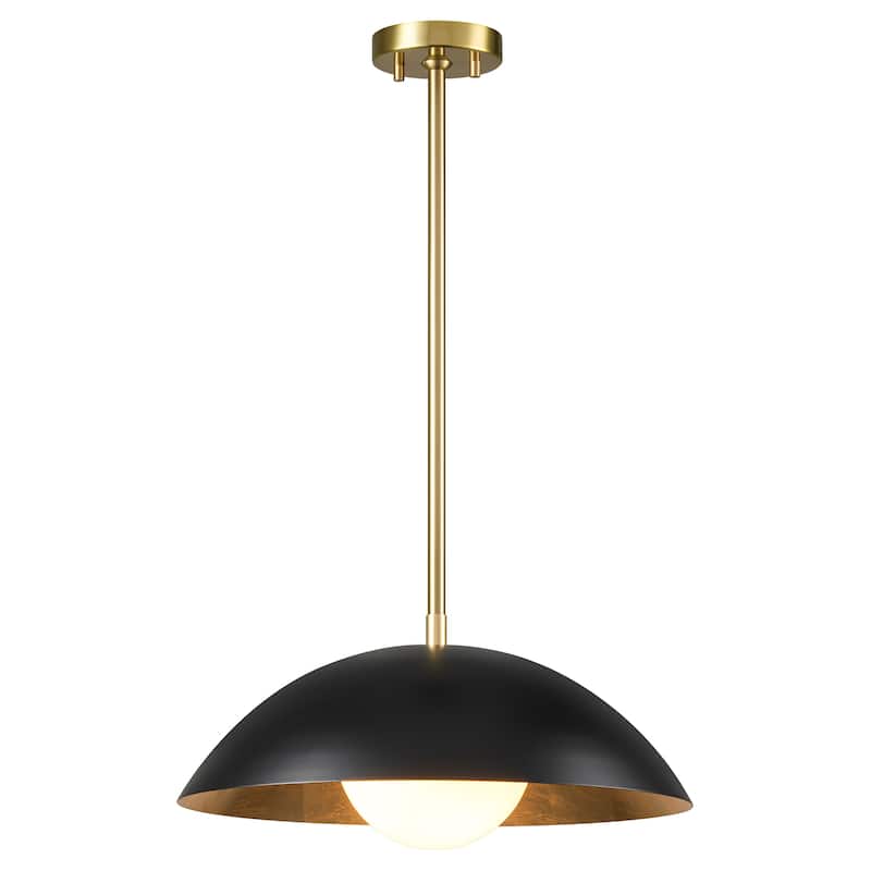 1-Light Modern Black/Gold Leaf Oversized Dome Glass Globe Pendant Light for Kitchen Island