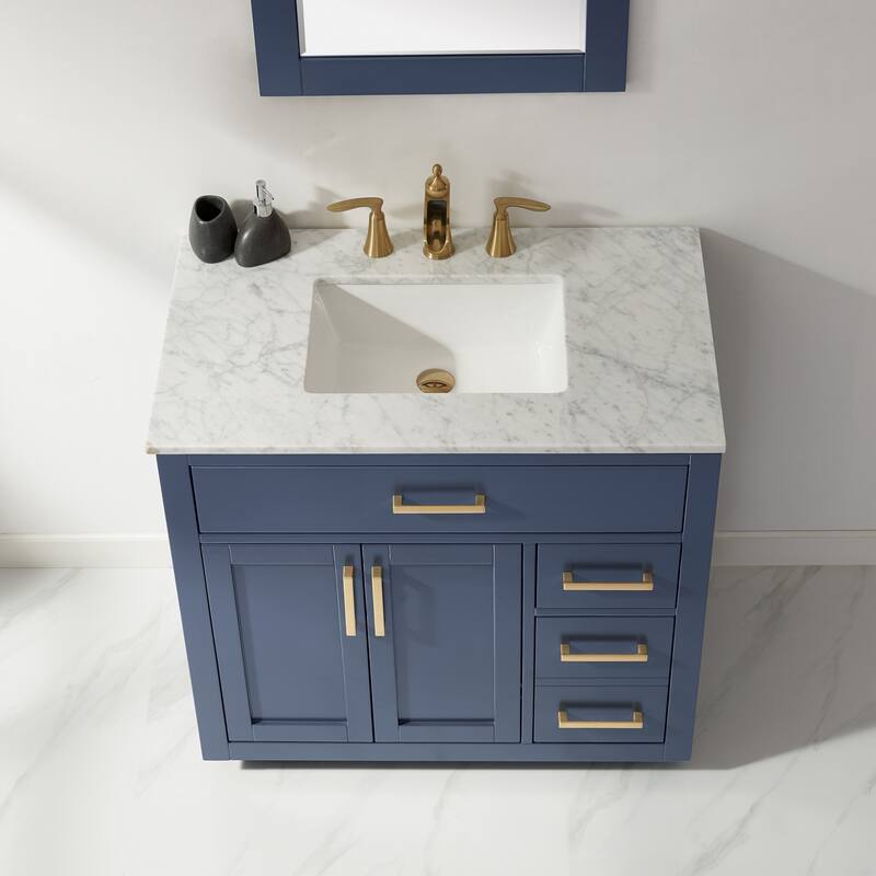 Altair Ivy Single Bathroom Vanity Set and Carrara White Countertop with Mirror