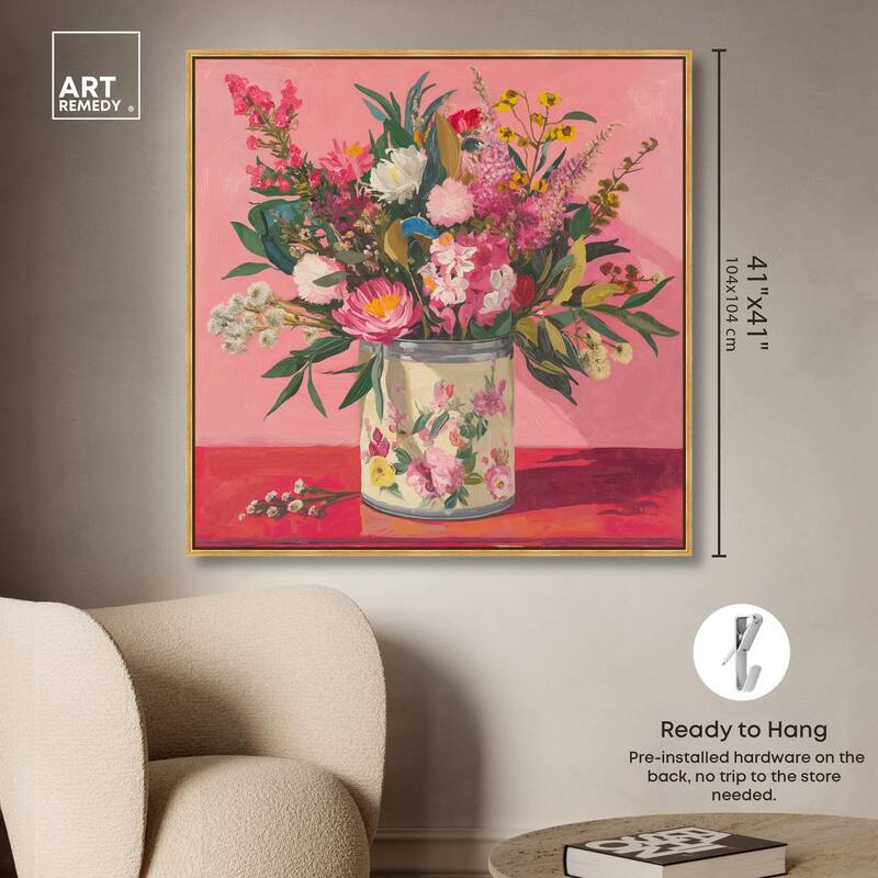 Pink Floral Tin Canvas by Art Remedy