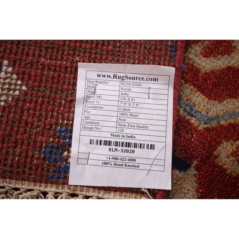 All-Over Orange Kazak Oriental Runner Rug Hand-Knotted Wool Carpet - 2'8"x 7'9"