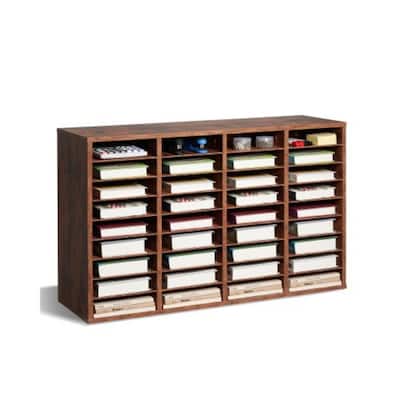 Dark Brown Wood Mailbox Sorter Organizer with 36 Compartments for Office and Home