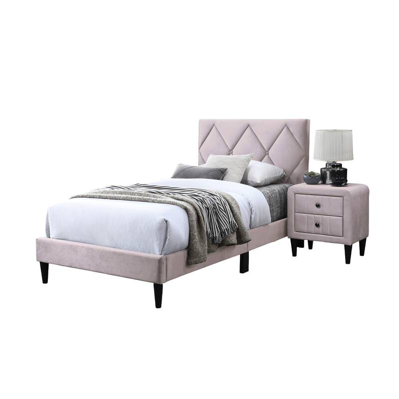 Light Pink Velvet Upholstered Full Size Bed with Adjustable Headboard