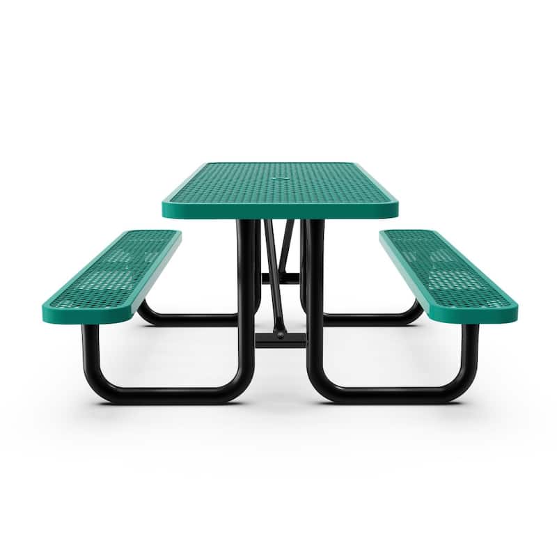 Commercial Grade Expanded Mesh Metal Outdoor Picnic Table - 72.25"D x 61.75"W x 29.5"H