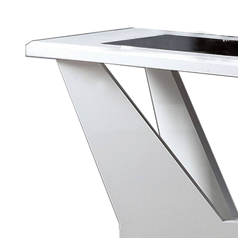 Pera 47 Inch Sofa Console Table, Glass Insert Surface, Geometric, White